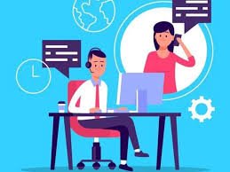 Friendly computer technician helping customer decide what support is needed